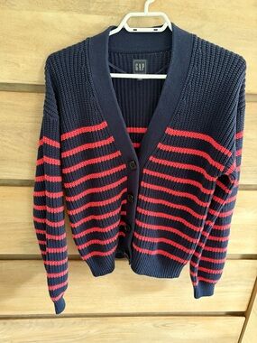 GAP Navy and Red Striped Cotton Cardigan